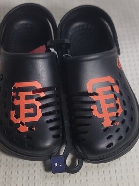 Men  Black Clog Shoes with Orange Logo - Size 7-8